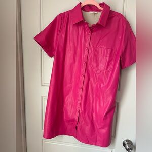 Barbie Pink boutique faux leather button down mini dress size large